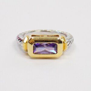 new with box purple crystal ring silver and gold